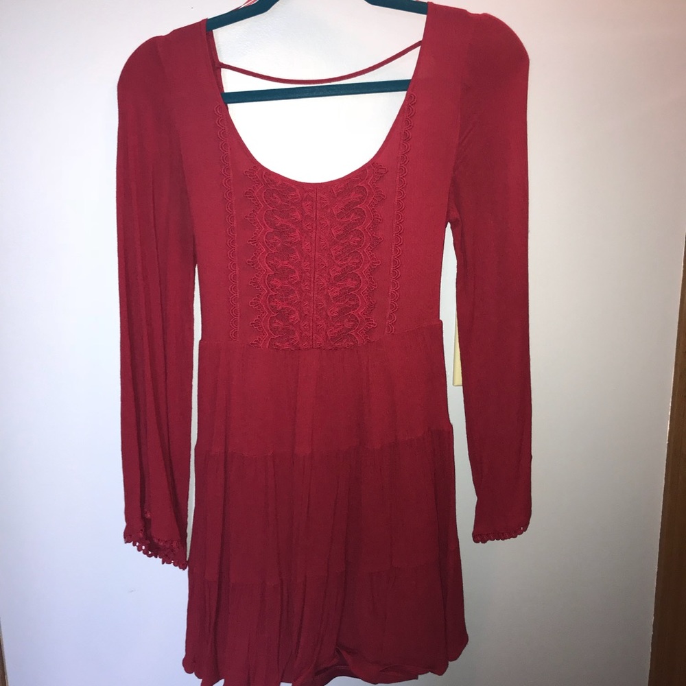 wine colored bell-sleeved dress